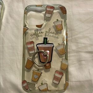 Clear Coffee-Themed Phone Case with Cartoon Illustrations . IPHONE 12 PRO MAX